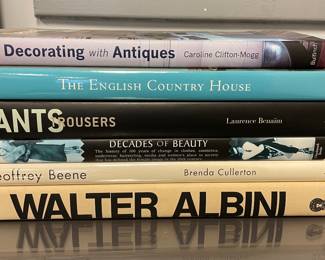 Coffee Table Books - Decorating with Antiques, The English Country House, Pants/Trousers, Decades of Beauty, Geoffrey Beene & Walter Albini.