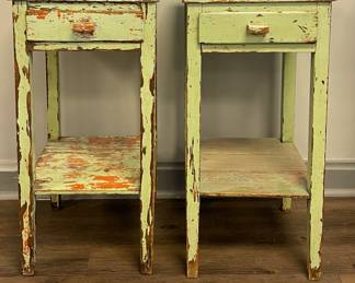 Pair of Shabby-Chic Style Apple Green Side Tables Each With Shelf & Drawer. Each Measures 15" W x 14" D x 30" H. Photo 1 of 2.