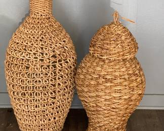 Woven Tommy Bahama Rattan Urns.