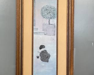 Framed Asian Panel. Measures 26" W x 52" H.