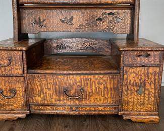 Antique Japanese Kyodai Mirror & Stand. Measures 27" W x 12" D x 68" H. Photo 2 of 2.