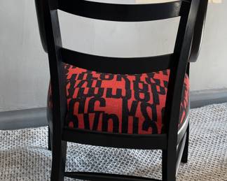 Holly Hunt Mahogany Swing Chair Upholstered in Maharam "Letters" Fabric in Scarlet by 1950s Designer Gunnar Anderson. Measures 25.5" W x 30.5" D x 40" H. Photo 3 of 3.