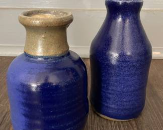 Vintage Cobalt Blue Glazed Ceramic Vases.