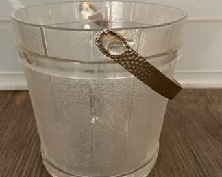 Vintage Faux Wood Barrel Glass Ice Bucket.