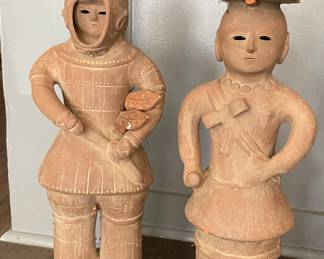 Vintage Terracotta Asian Garden Statues. Each Measures 24" H.