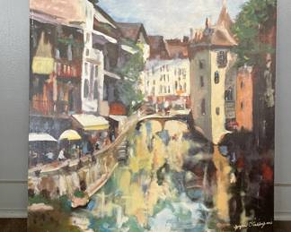 Vintage Amsterdam Oil on Canvas. Signed Joyce O'Callagan. Measures 24" x 24." Photo 1 of 2.