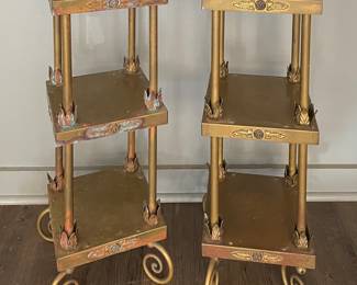 Pair of Vintage Brass Plant Stands with Scroll Metal Feet. Each Measures 10" x 10" x 30" H. Photo 1 of 2.