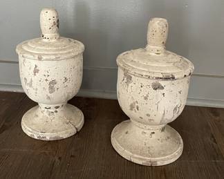 Pair of Vintage Hand-Carved Wood Finials.