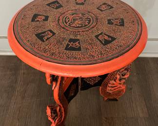 Vintage Orange Lacquer Asian Plant Stand. Measures 15" D X 16" H. Photo 1 of 3.