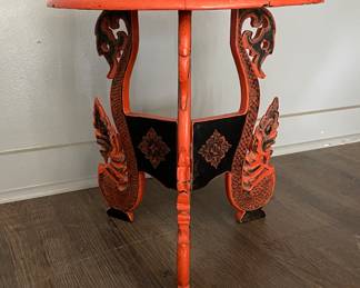 Vintage Orange Lacquer Asian Plant Stand. Measures 15" D X 16" H. Photo 3 of 3.