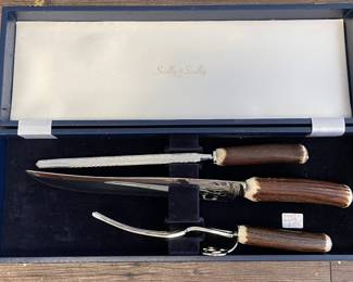 Brand New Scully & Scully Staghorn 3-Piece Carving Set.
