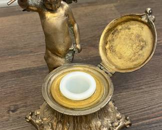 Antique Gilt Cherub Flip Top Candle Holder. Photo 2 of 2.