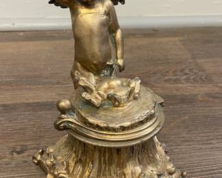 Antique Gilt Cherub Flip Top Candle Holder. Photo 1 of 2.