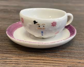 Miniature Porcelain Clown Tea Set, German, Marked 8382 Two Cups & Saucers. Photo 2 of 3.