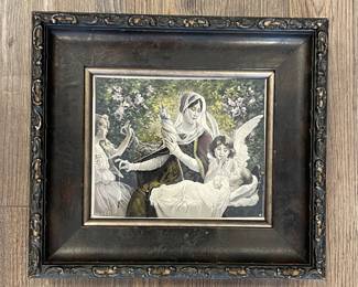 Antique French Neyret Freres Woven Silk Tapestry of Elizabeth Sorel. Measures 8" x 6.5" without frame; 11" x 12" framed. Photo 1 of 2.