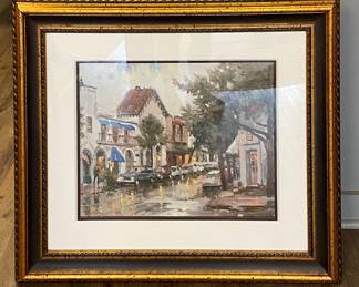 Thomas Kincaid, "Rainy Day in Carmel" Signed & Numbered Lithograph #106/650. Measures 19" W x 16" H without frame; 32" x 28" H with Frame.