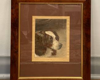 Antique Print, "Spaniel" Signed By Artist, 1860. Measures 8" x 10" without frame; 17.5" x 21". Photo 1 of 4.