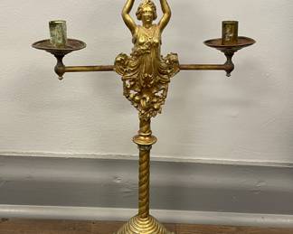 Vintage Brass Three Arm Beaux Arts Candelabra. Measures 21" H x 14" W.