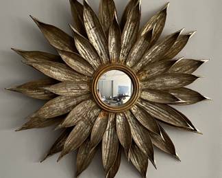 Vintage French Metal Starburst "Sunflower" Mirror. Measures 33.5" D. Photo 1 of 2.