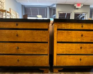 Pair of Antique Burl Wood 4-Drawer Chest of Drawers. Each Measures 34" W x 18" D x 32" H. Photo 1 of 3.