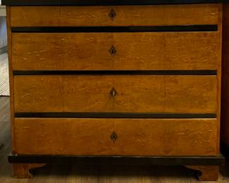 Pair of Antique Burl Wood 4-Drawer Chest of Drawers. Each Measures 34" W x 18" D x 32" H. Photo 2 of 3.