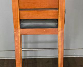 Set of 2 School House Slat-Back Cherry Counter Stools Upholstered In Hunter Green Leather. Each Measures 18.5" W x 20" D with 26" Seat Height. Photo 3 of 4.