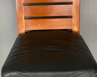 Set of 2 School House Slat-Back Cherry Counter Stools Upholstered In Hunter Green Leather. Each Measures 18.5" W x 20" D with 26" Seat Height. Photo 4 of 4.