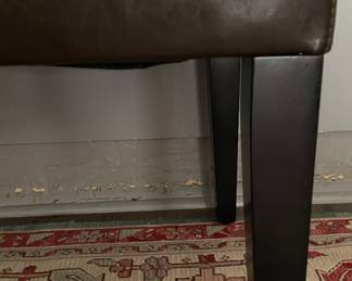 Crate & Barrel Bench Upholstered In Chocolate Brown Leather. Measures 46" W x 18" D x 18" H. Photo 3 of 4.