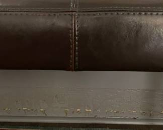 Crate & Barrel Bench Upholstered In Chocolate Brown Leather. Measures 46" W x 18" D x 18" H. Photo 4 of 4.