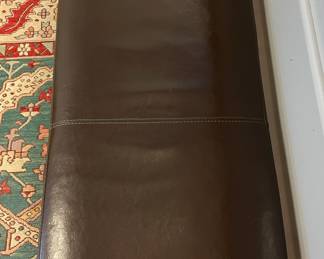 Crate & Barrel Bench Upholstered In Chocolate Brown Leather. Measures 46" W x 18" D x 18" H. Photo 2 of 4.