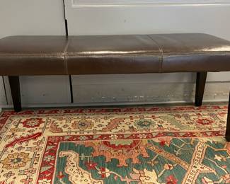 Crate & Barrel Bench Upholstered In Chocolate Brown Leather. Measures 46" W x 18" D x 18" H. Photo 1 of 4.