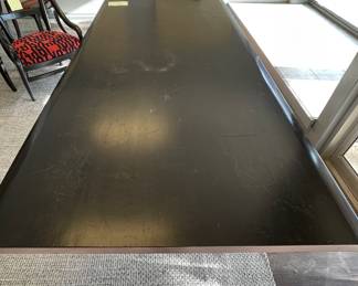Crate & Barrel Aris X-Leg Dining Table in Ebony Finish. Great As Is But We Top Would Benefit From Refinishing. Ask Us For Quote from 8 Corners Painting. Measures 40" W x 82" L x 31" H.
