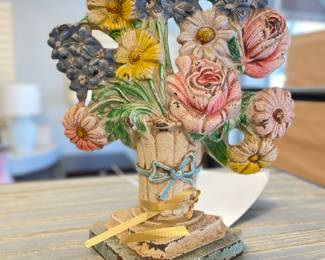 Vintage Flower Bouquet Cast Iron Doorstop.