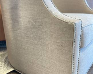 Neutral Gabby Home Swivel Chair With Nail Head Trim. Measures 32” W x 32” D. Photo 2 of 2.
