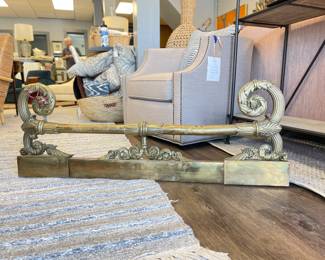 Antique Louis Phillip Brass Fireplace Fender. Measures 43" W x 16" D. Photo 1 of 2.