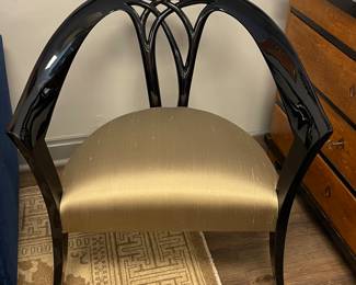 Christopher Guy Art Deco Style Black Lacquer Silk Upholstered Chair. Photo 1 of 2.