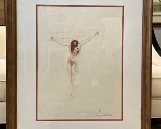 Salvador Dali, "Christ," Dry-Point, 1965. Signed Edition of 100. Pencil on Japon Paper. Comes With Certificate of Authenticity. Measures 19" x 25"; 33" W x 39" H with Frame. Photo 1 of 3.