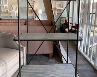 Metal Frame Three Shelf Book Case with Faux Bois Shelves. Measures 36" W x 37" H.