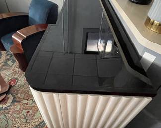 Vintage Christopher Guy Console / Bar Cabinet With Reeded White Lacquered Doors and Two Open Shelve. Measures 84" W x 22" D x 39" H. Photo 4 of 4.