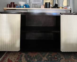 Vintage Christopher Guy Console / Bar Cabinet With Reeded White Lacquered Doors and Two Open Shelve. Measures 84" W x 22" D x 39" H. Photo 1 of 4.