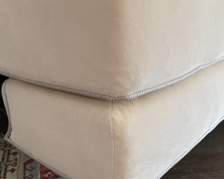 Christopher Guy White Velvet Upholstered Slipper Chair with Ebony Lacquer Frame. Measures 32" W x 38" D. Photo 3 of 3.