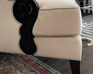 Christopher Guy White Velvet Upholstered Slipper Chair with Ebony Lacquer Frame. Measures 32" W x 38" D. Photo 2 of 3.