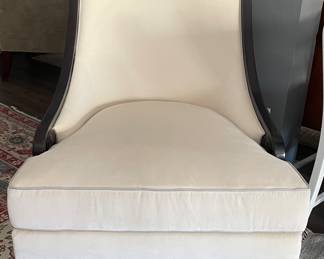 Christopher Guy White Velvet Upholstered Slipper Chair with Ebony Lacquer Frame. Measures 32" W x 38" D. Photo 1 of 3.