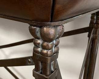 Glass Top Metal Console with Leather Frame and Nailhead Trim. Measures 54" W x 17" D x 32" H. Photo 5 of 5.