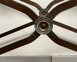 Glass Top Metal Console with Leather Frame and Nailhead Trim. Measures 54" W x 17" D x 32" H. Photo 3 of 5.