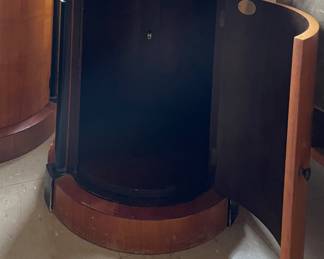 Pair Baker Furniture Brass & Walnut Neoclassical Cylindrical Round Drum End Table / Bedside Table. One Has Granite Topper. Both Need TLC! Each Measures 24.75 H x 24.25" D. Photo 2 of 5.