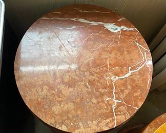 Pair Baker Furniture Brass & Walnut Neoclassical Cylindrical Round Drum End Table / Bedside Table. One Has Granite Topper. Both Need TLC! Each Measures 24.75 H x 24.25" D. Photo 4 of 5.