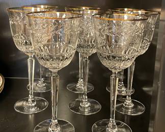 Set of 8 Cut Lenox Classic Laurel Cut Crystal Water Goblets with Gold Trim. Each Measures 8" H. Photo 2 of 2.