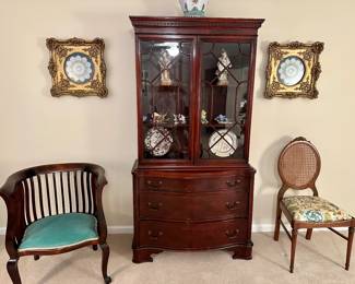 Mahogany bow front glass top display case