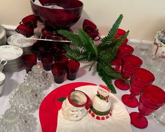 Vintage Christmas platter etc
